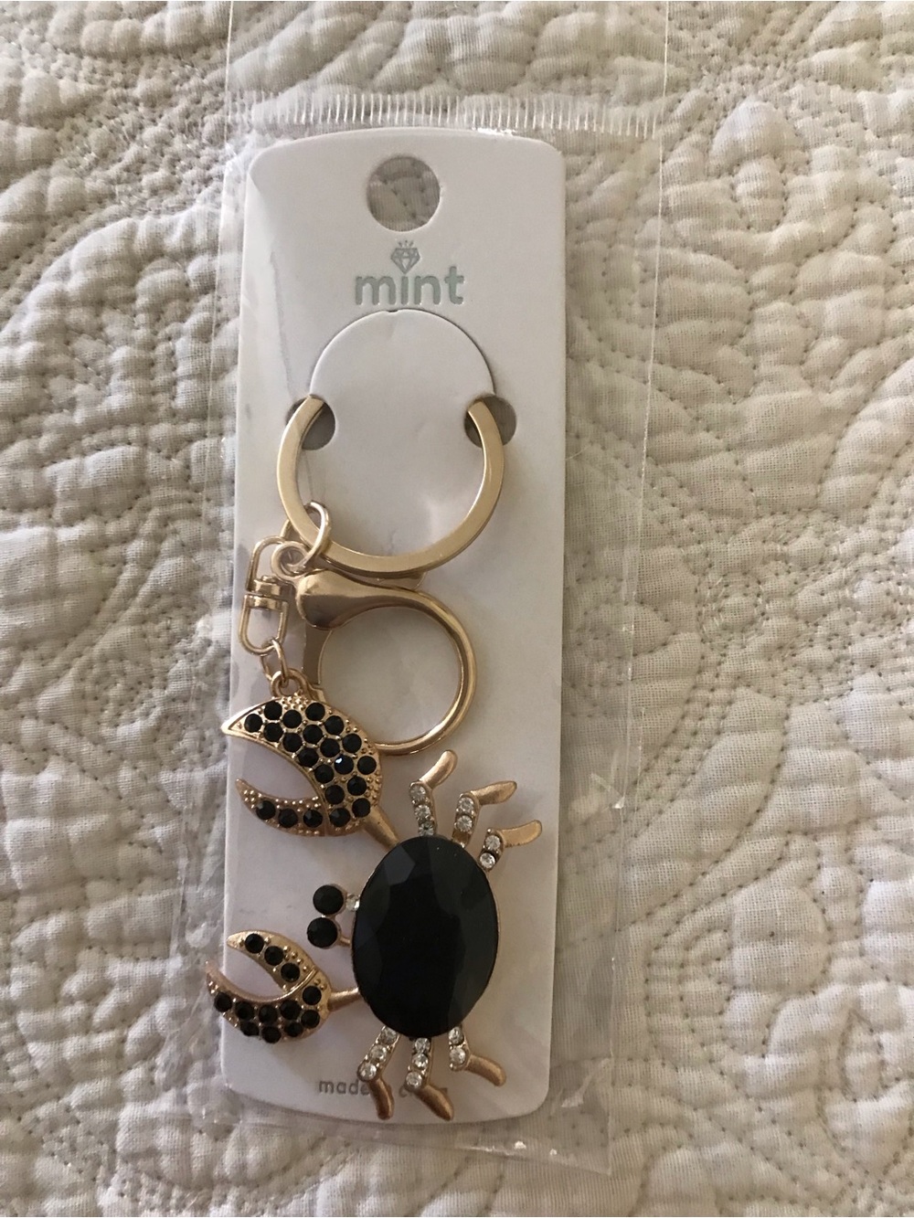 Mint Gold-Tone Black Crab Key & Card Holder Charm